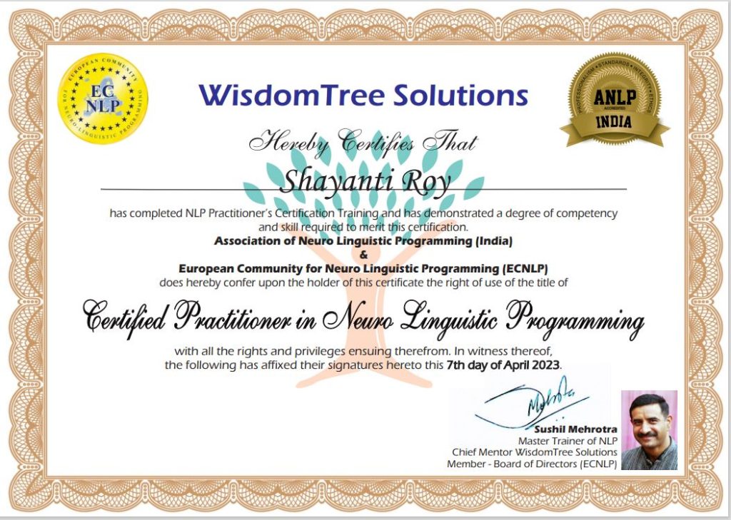 Certificate for Neuro Linguistic Programming