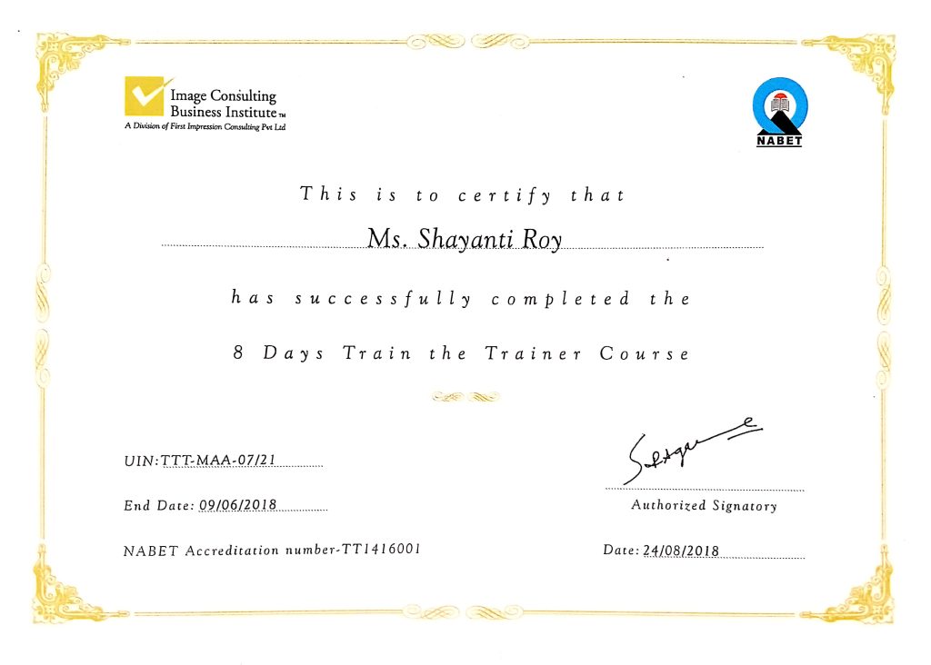 Certificate of completion for training course