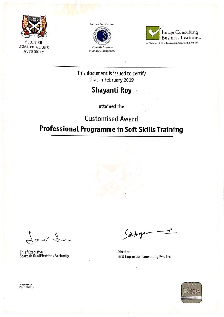 Certificate for soft skills training awarded